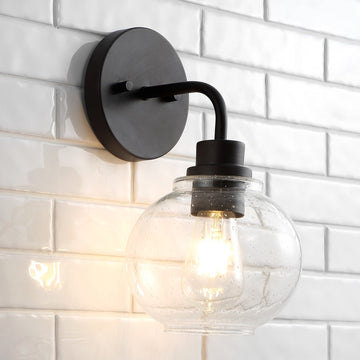 Sandrine Iron/Seeded Glass Cottage Rustic LED Vanity Light - JONATHAN Y